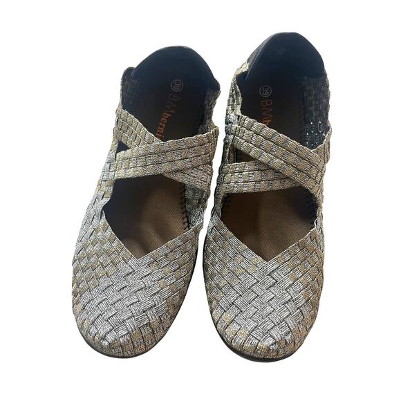 Silver Women Bernie Mev Metallic Flats Women 8/39 Gold Silver Shimmer Woven Ballet Comfy NWOB